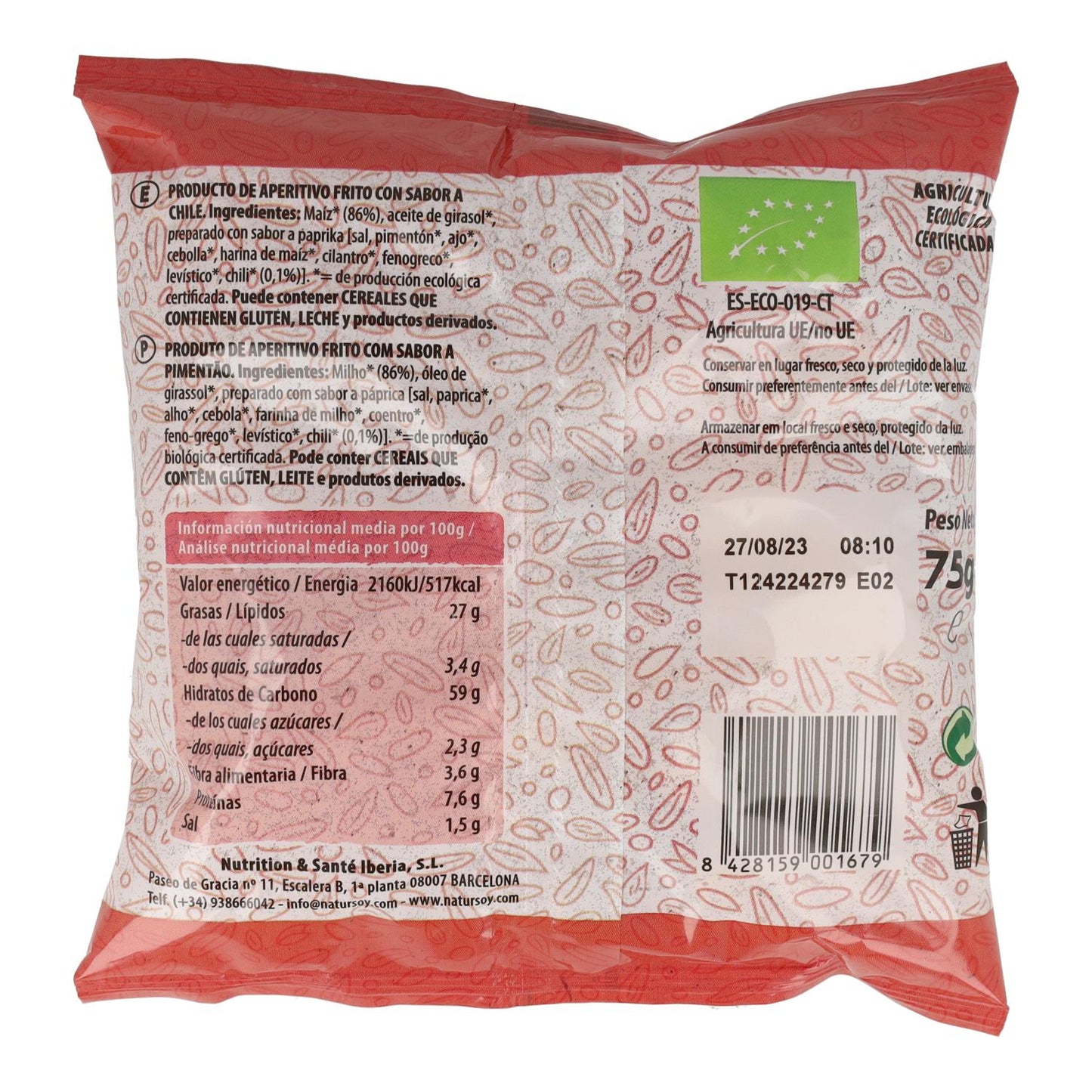Chips de milho e pimento, 75 g. Natursoy