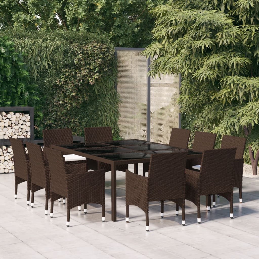 Juego De Comedor De Jardín 11 Piezas Ratán Sintético Marrón / Vetonek_5