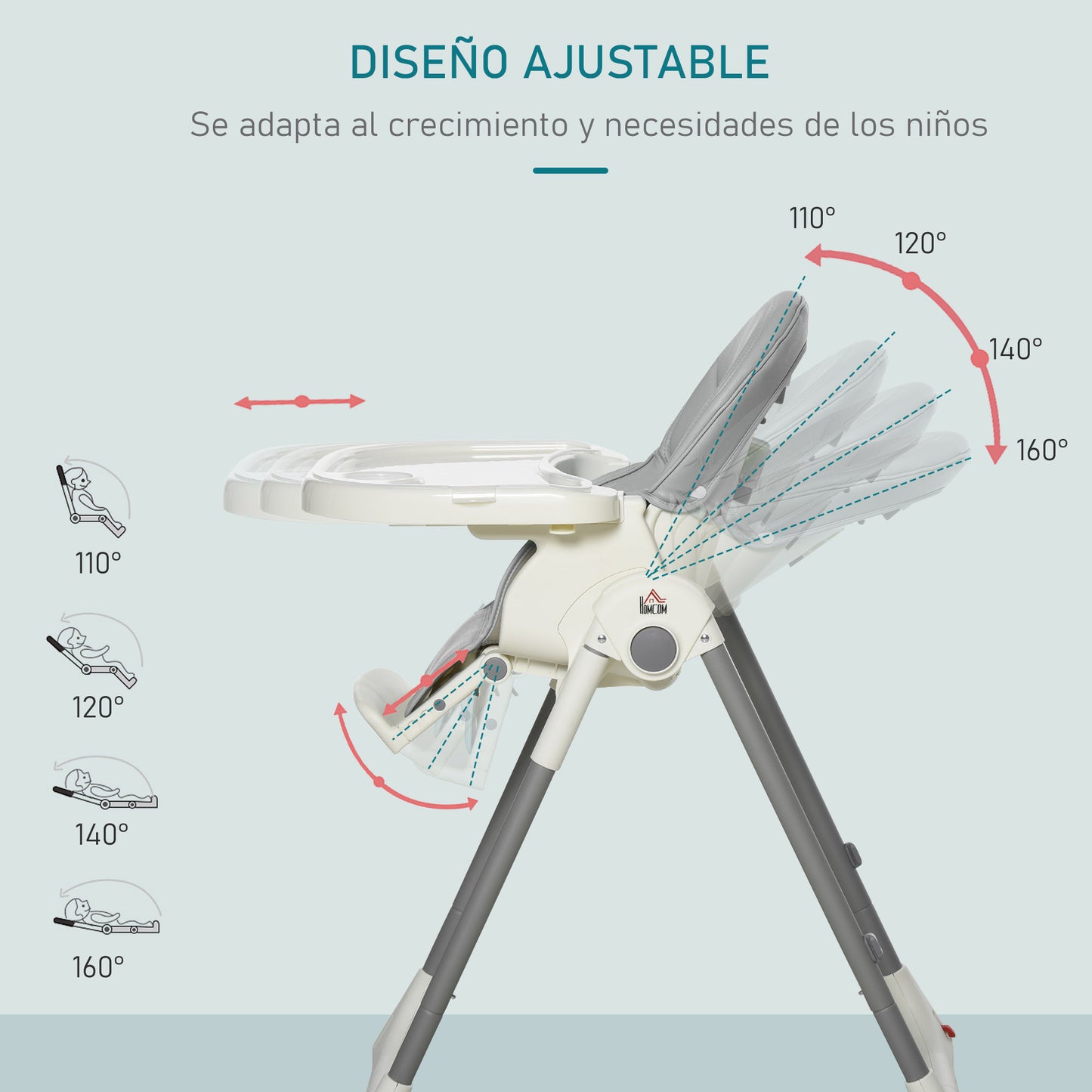 Homcom Trona Para Bebé Evolutiva Plegable De +6 Meses Altura Ajustable Ruedas Y_5
