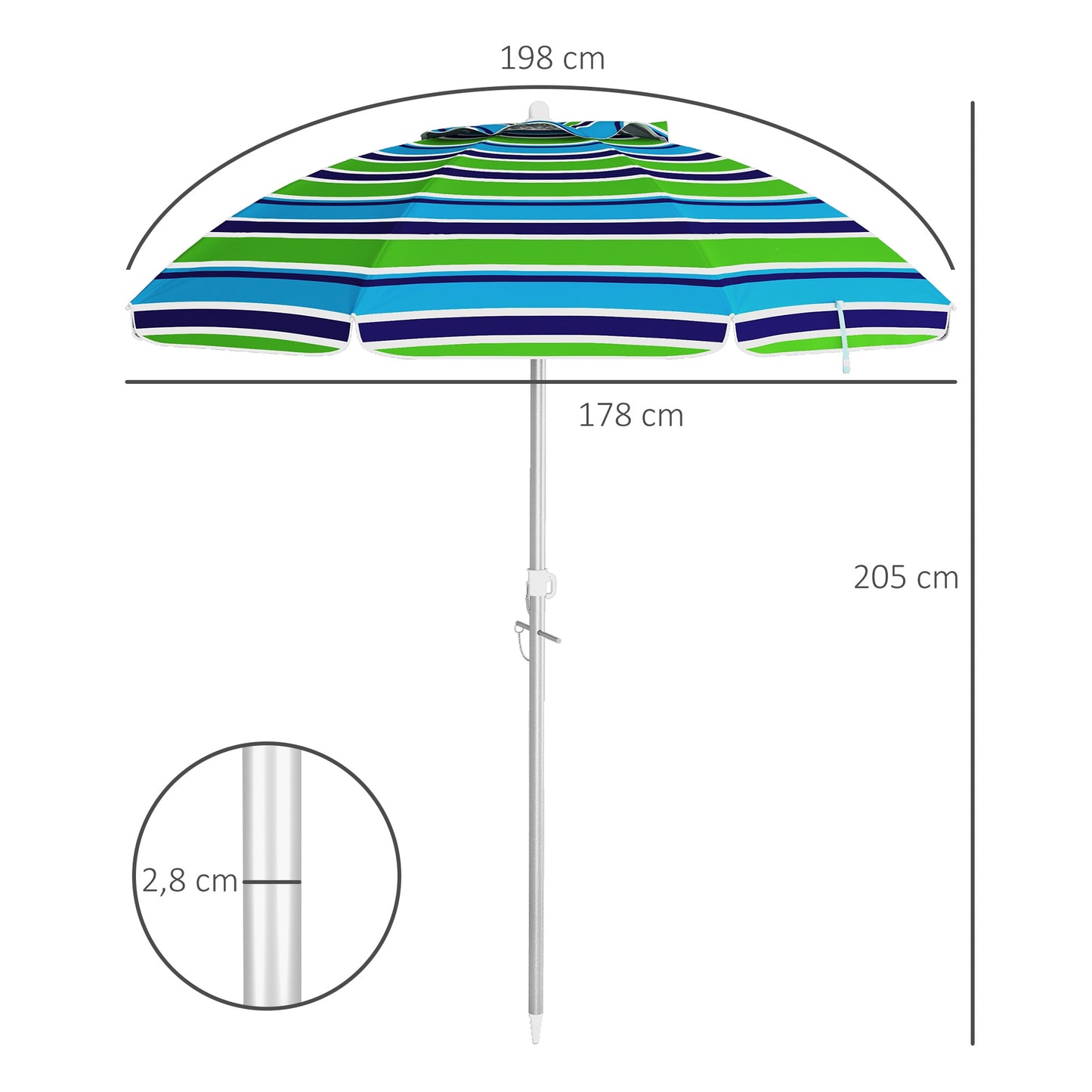 Outsunny Sombrilla De Playa Ø178x205 Cm Con Altura Ajustable Multicolor_2