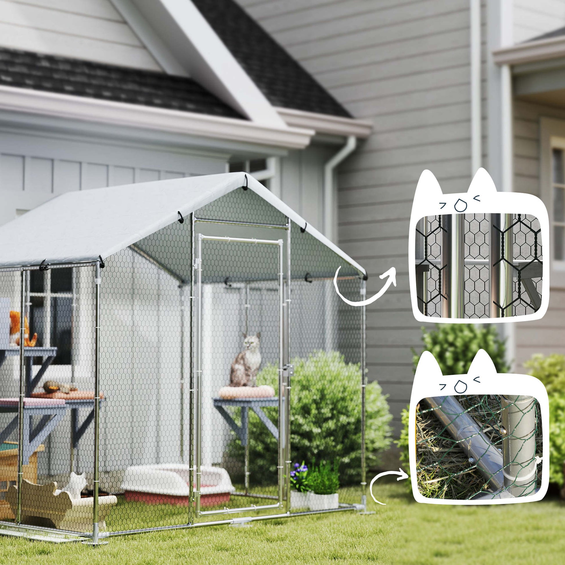 Pawhut Jaula Para Gatos Con Cubierta Impermeable 200x170x195 Cm Plata_3