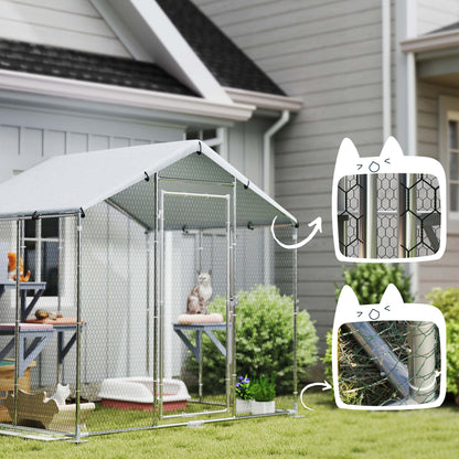 Pawhut Jaula Para Gatos Con Cubierta Impermeable 200x170x195 Cm Plata_3