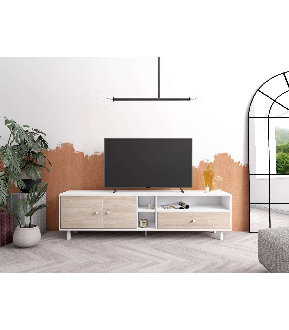 Mueble Para Televisión Modelo Rolan 2 Puertas 1 Cajón Acabado Blanco/sahara, 180cm(ancho_0