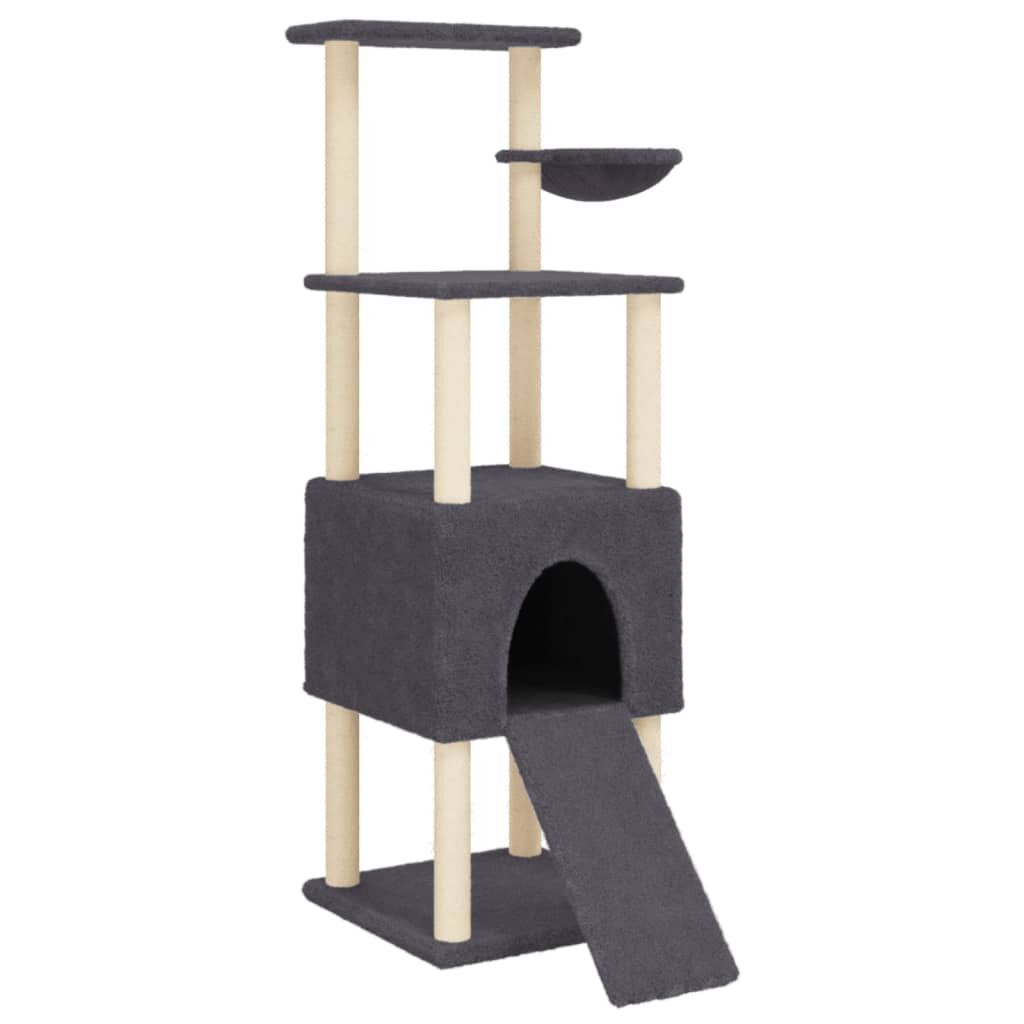 Vidaxl Rascador Para Gatos Con Postes De Sisal Gris Oscuro 153 Cm_0