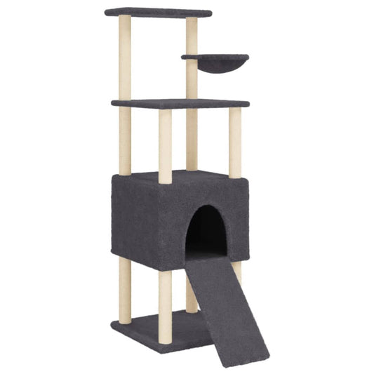 Vidaxl Rascador Para Gatos Con Postes De Sisal Gris Oscuro 153 Cm_0