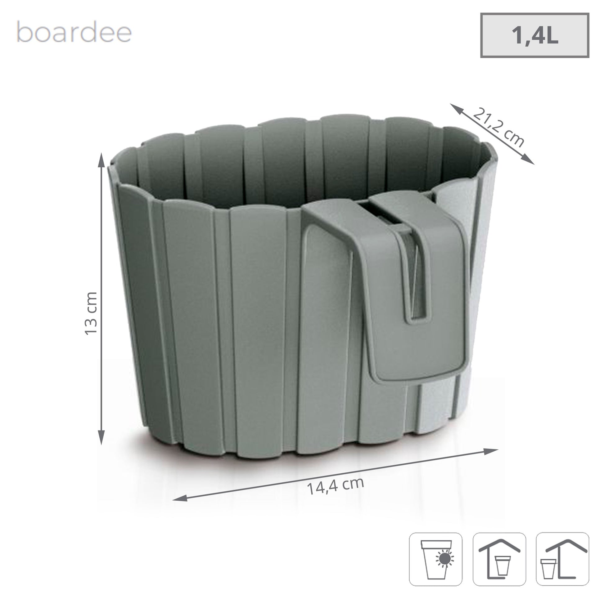 Maceta Boardee Hook 1,4l., Dimensiones (mm) 144x212x130, Color Gris Piedra_2