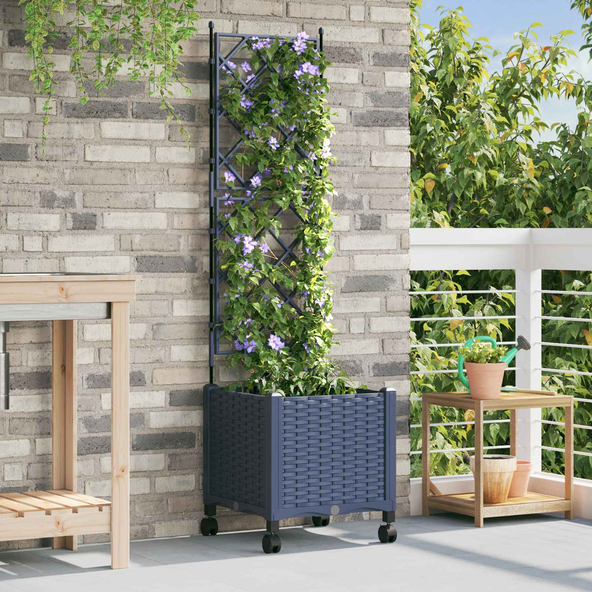 Jardinera Con Enrejado Y Ruedas Gris 40 X 40 X 149 Cm Pp_1