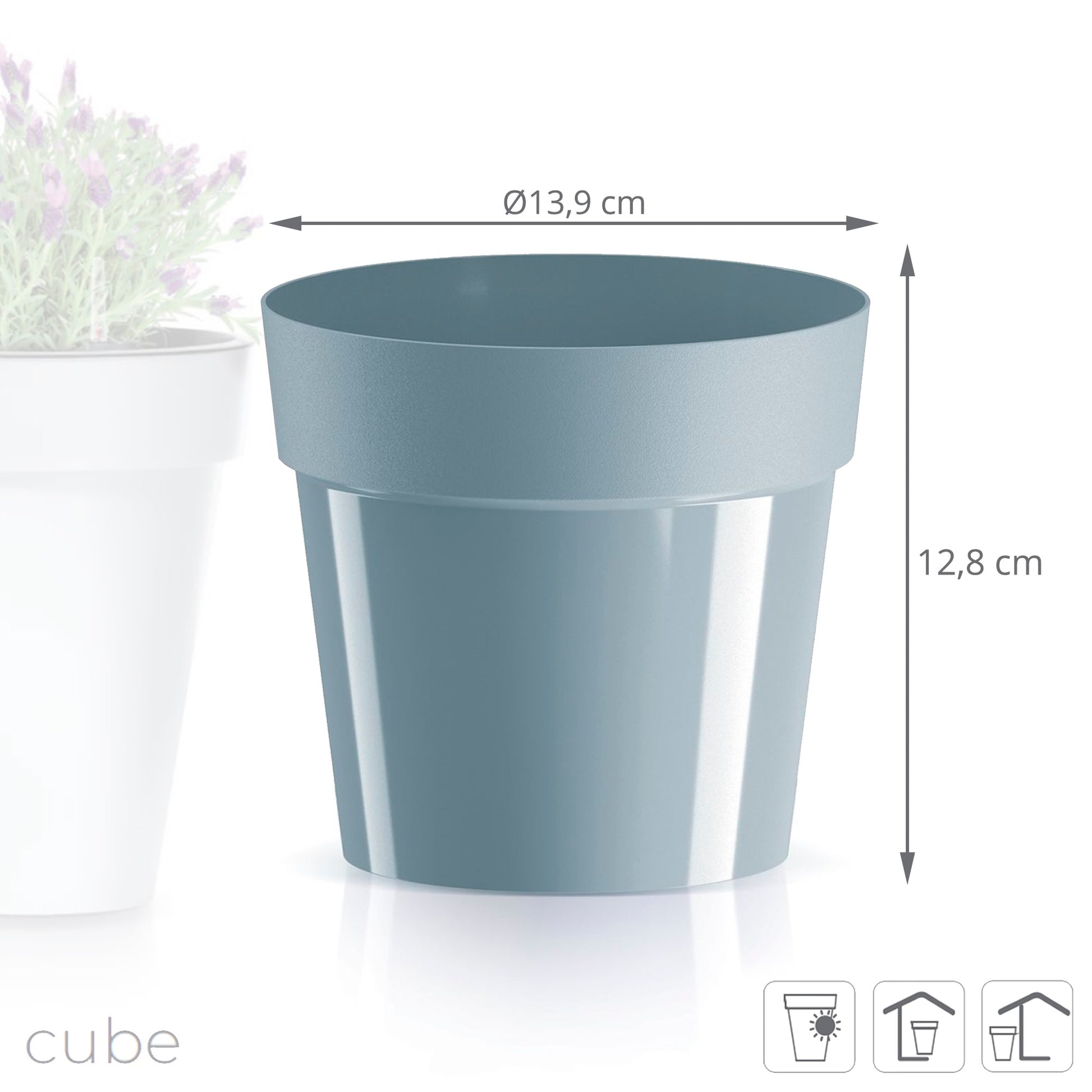 Maceta Cube Basic , Dimensiones (mm) 139x139x128, Color Gris Claro_2