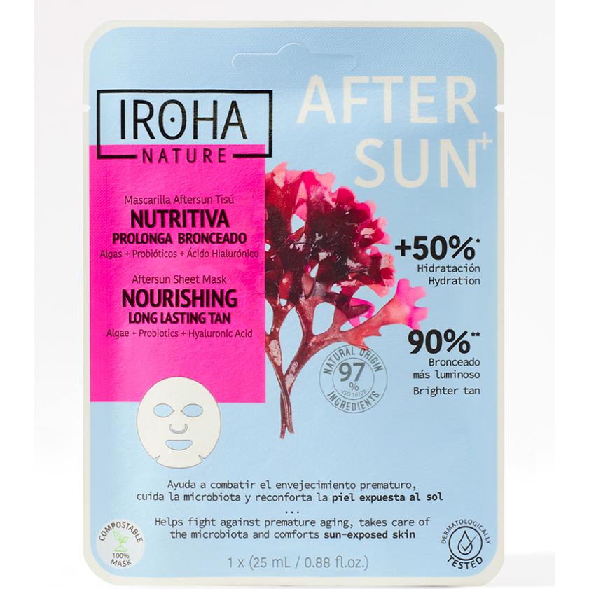 Máscara facial pós-solar nutritiva e prolongadora do bronzeado com algas, probióticos e ácido hialurónico Iroha Nature 25ml 