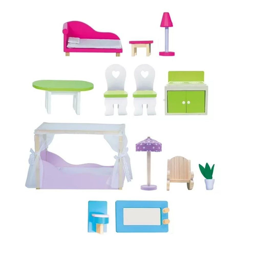 Casita De Muñecas De Madera Aria Con Accesorios_3