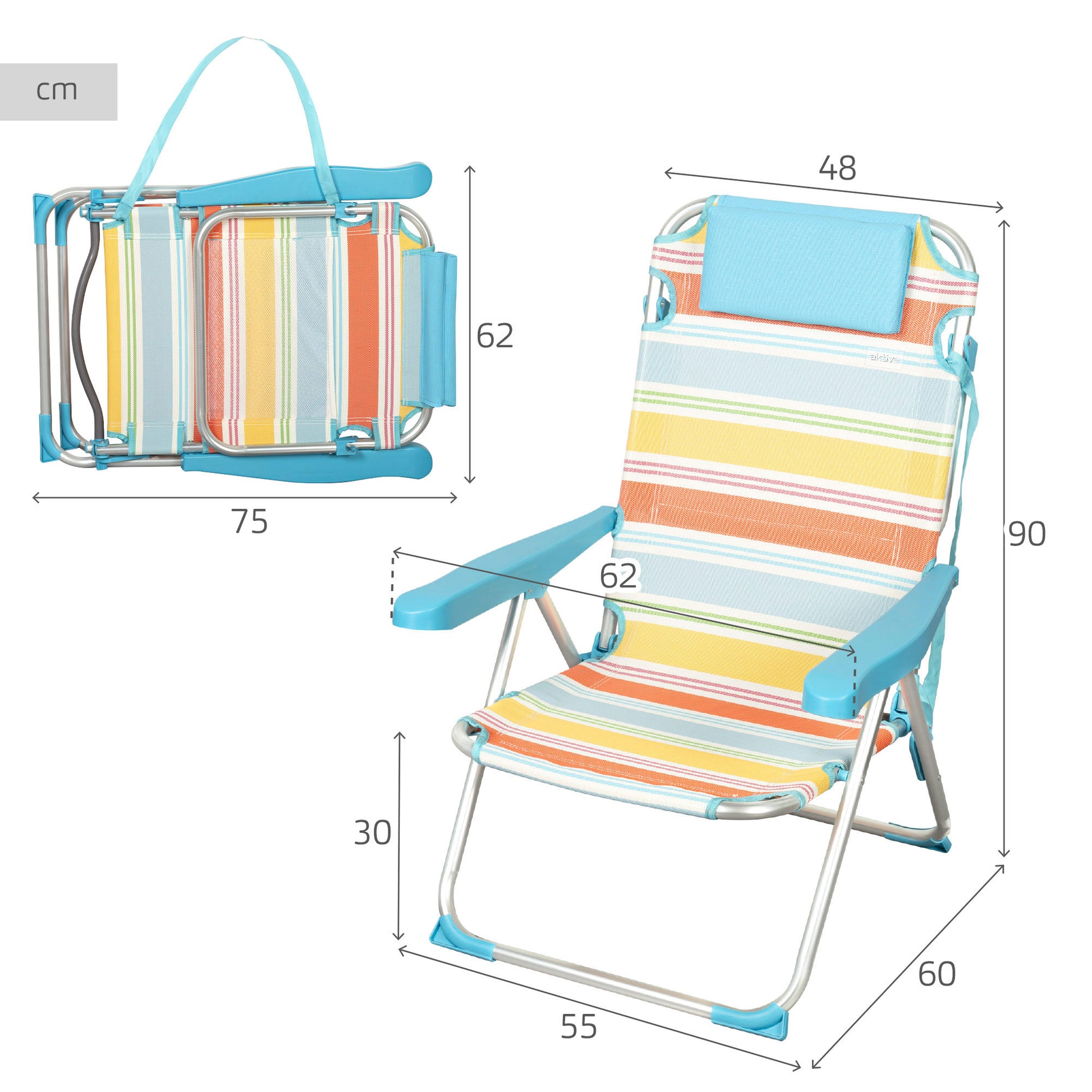 Aktive Pack 2 Sillas Plegables Camping Deluxe 48x47x74 Cm Multicolor 5 Posiciones Con Respaldo_3