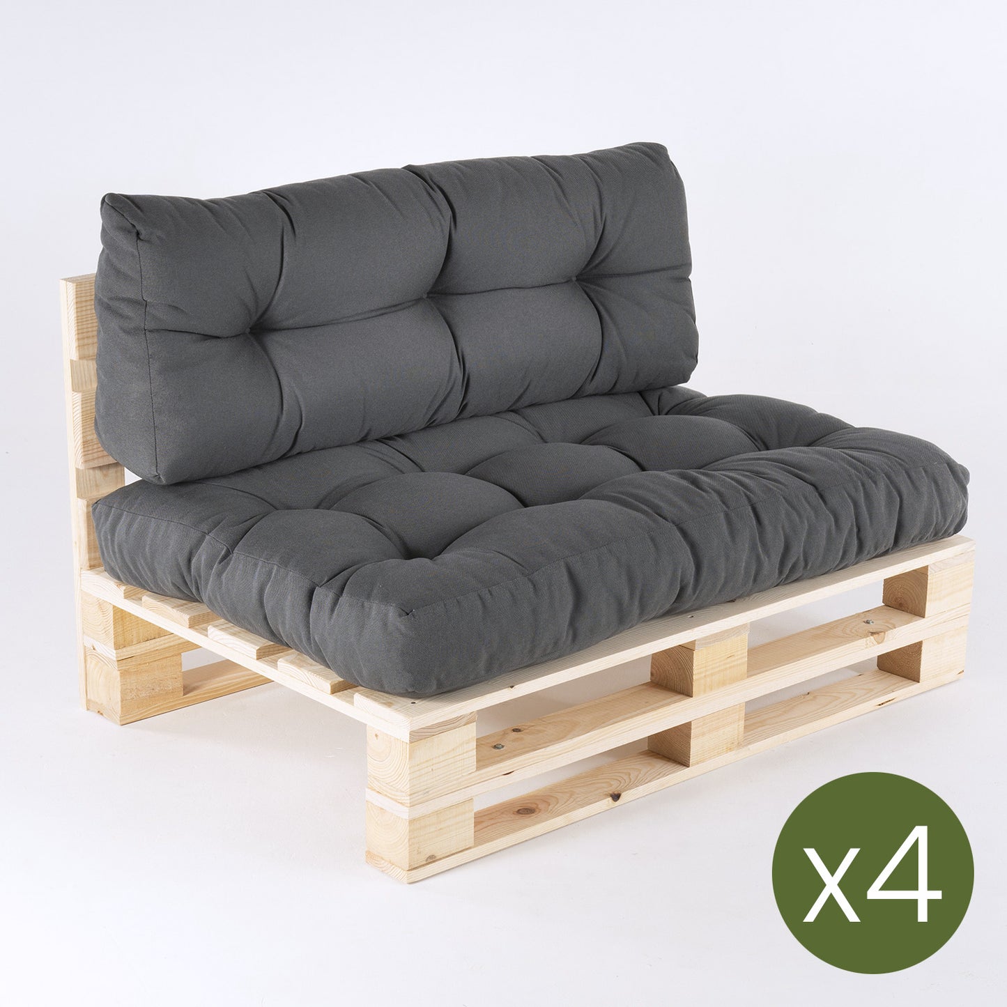 Pack 4 Sofás Para Palets + 4 Cojín De Asiento 80x120x16 Cm + 4 Cojín Respaldo 42x120x16 Cm, Olefin Color Gris, Repelente Al Agua_2
