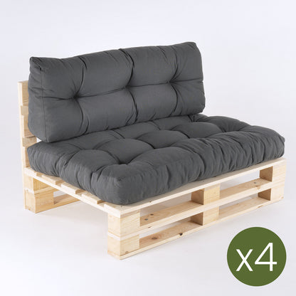 Pack 4 Sofás Para Palets + 4 Cojín De Asiento 80x120x16 Cm + 4 Cojín Respaldo 42x120x16 Cm, Olefin Color Gris, Repelente Al Agua_2