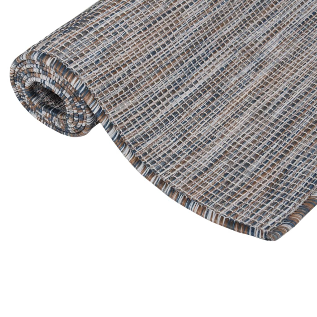 Alfombra De Exterior De Tejido Plano Marrón Y Azul 120x170 Cm / Vetonek_5