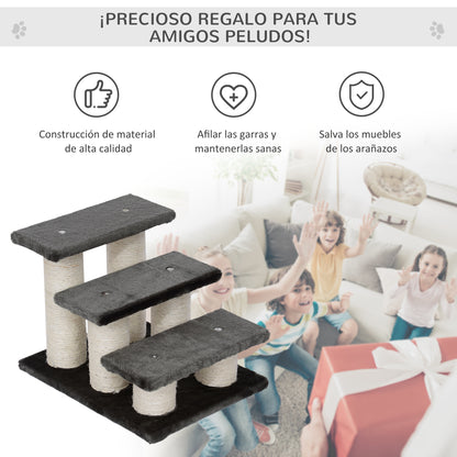 Pawhut Escalera De 3 Peldaños Para Mascotas Con Poste Rascador Cubierta 45x35x34_5