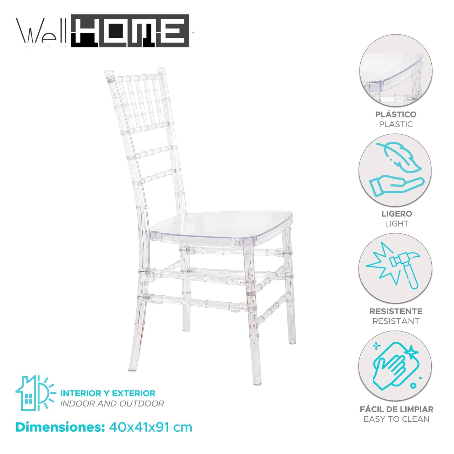 Well Home - Silla 'pretty' De Plástico 40x41x91cm Estilo Clásico Y Elegante_1