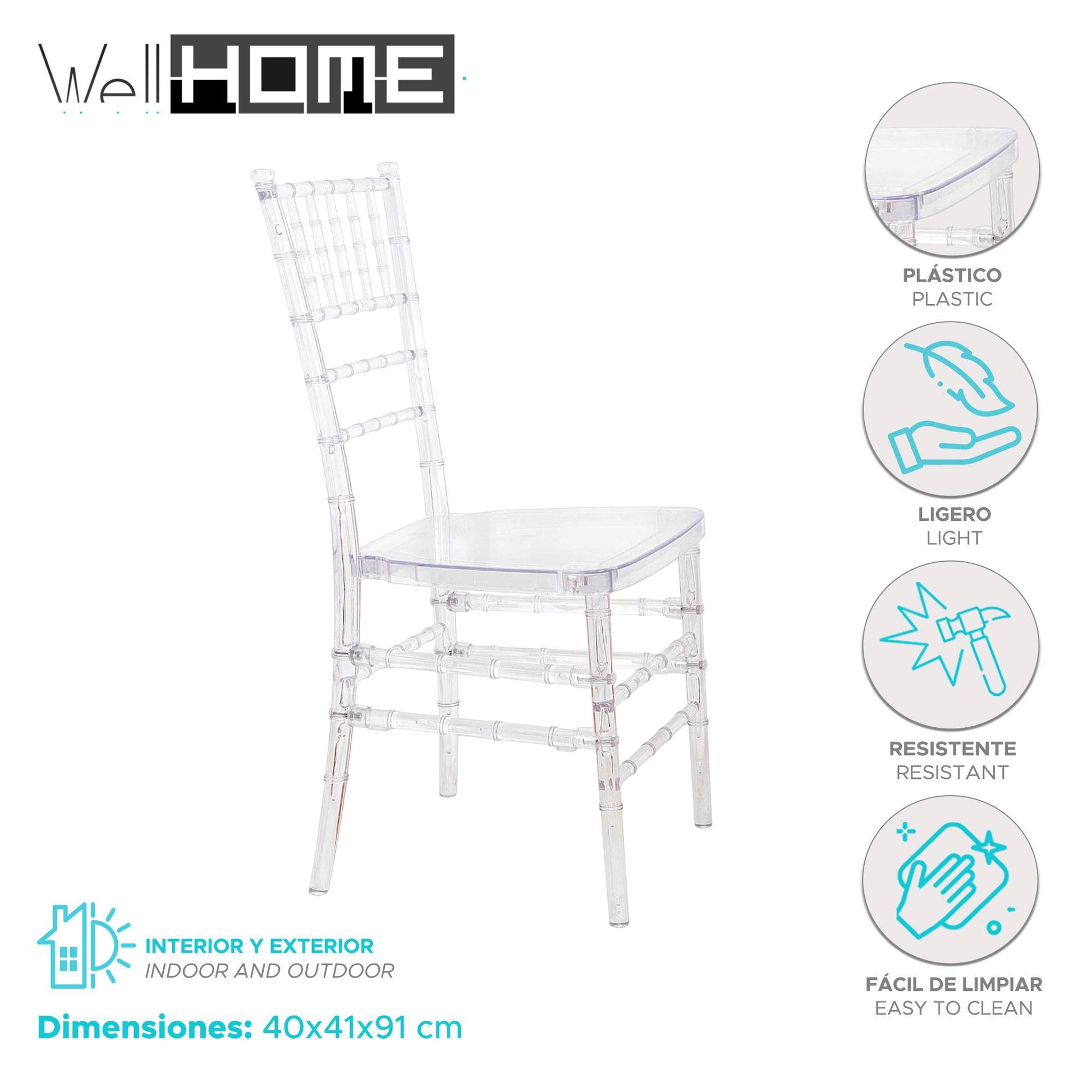 Well Home - Silla 'pretty' De Plástico 40x41x91cm Estilo Clásico Y Elegante_1