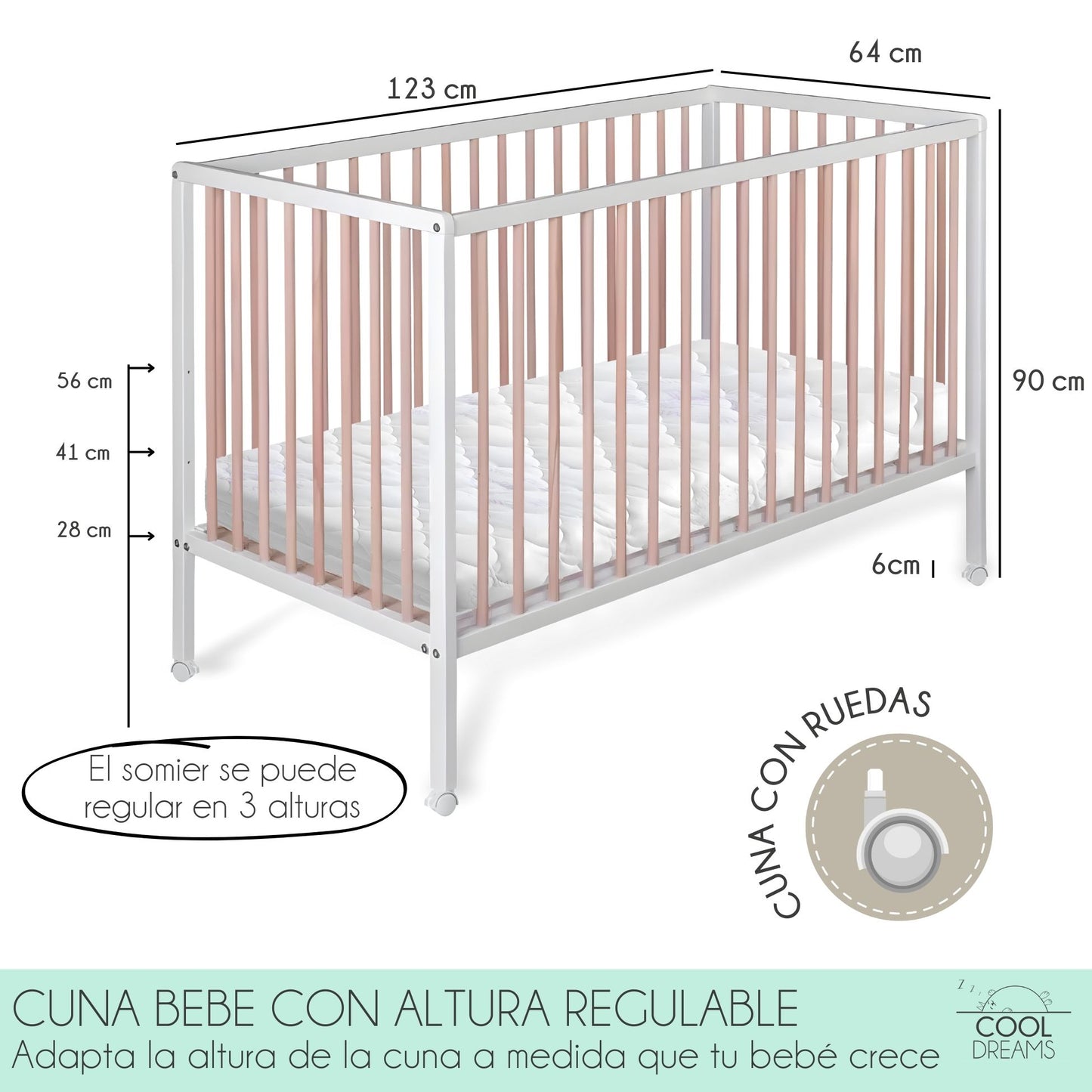 Cuna Colecho Laponia Estilo Nórdico Color Natural 120x60 Cm Madera De Haya Con Colchón Helios Y Funda Impermeable_3