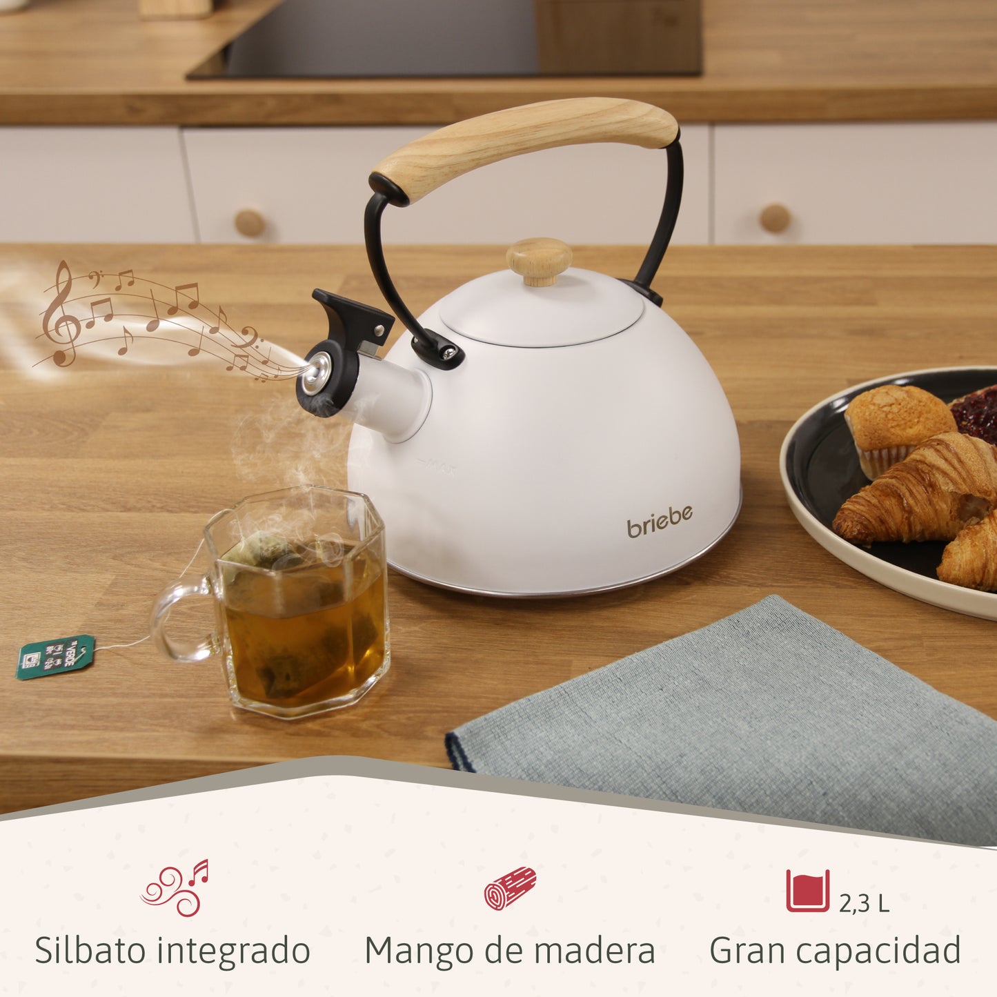 Briebe Nordic Set Tostadora Pan Ranura Ancha 2 Rebanadas + Tetera 2,3l Acero Inox, Inducción Libre Bpa,skt1177wht,blanco_3