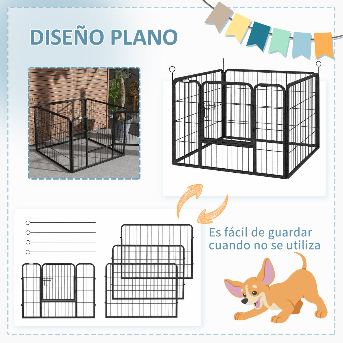 Pawhut Parque Para Perros 4 Paneles Plegable 82x82x60 Cm Con Puerta De Pestillo_4