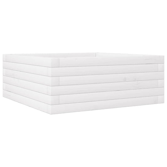 Jardinera De Madera Maciza De Pino Blanca 60x60x23 Cm_0