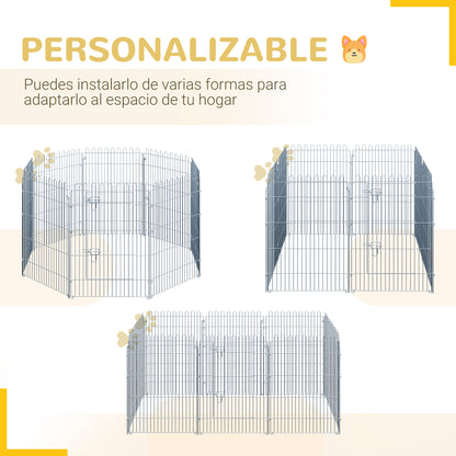Pawhut Parque Para Perros De 8 Piezas 63x76 Cm Con 1 Puerta Plata_3