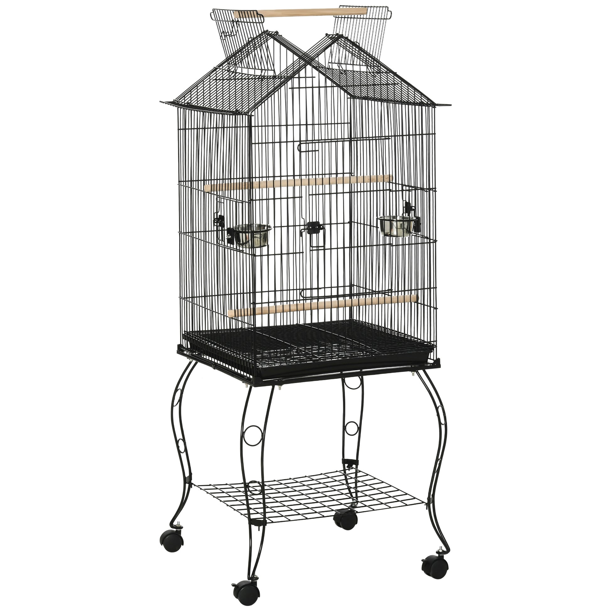 Pawhut Jaula Para Pájaros 50x58x145 Cm Con 3 Puertas 2 Comederos 3 Perchas_0