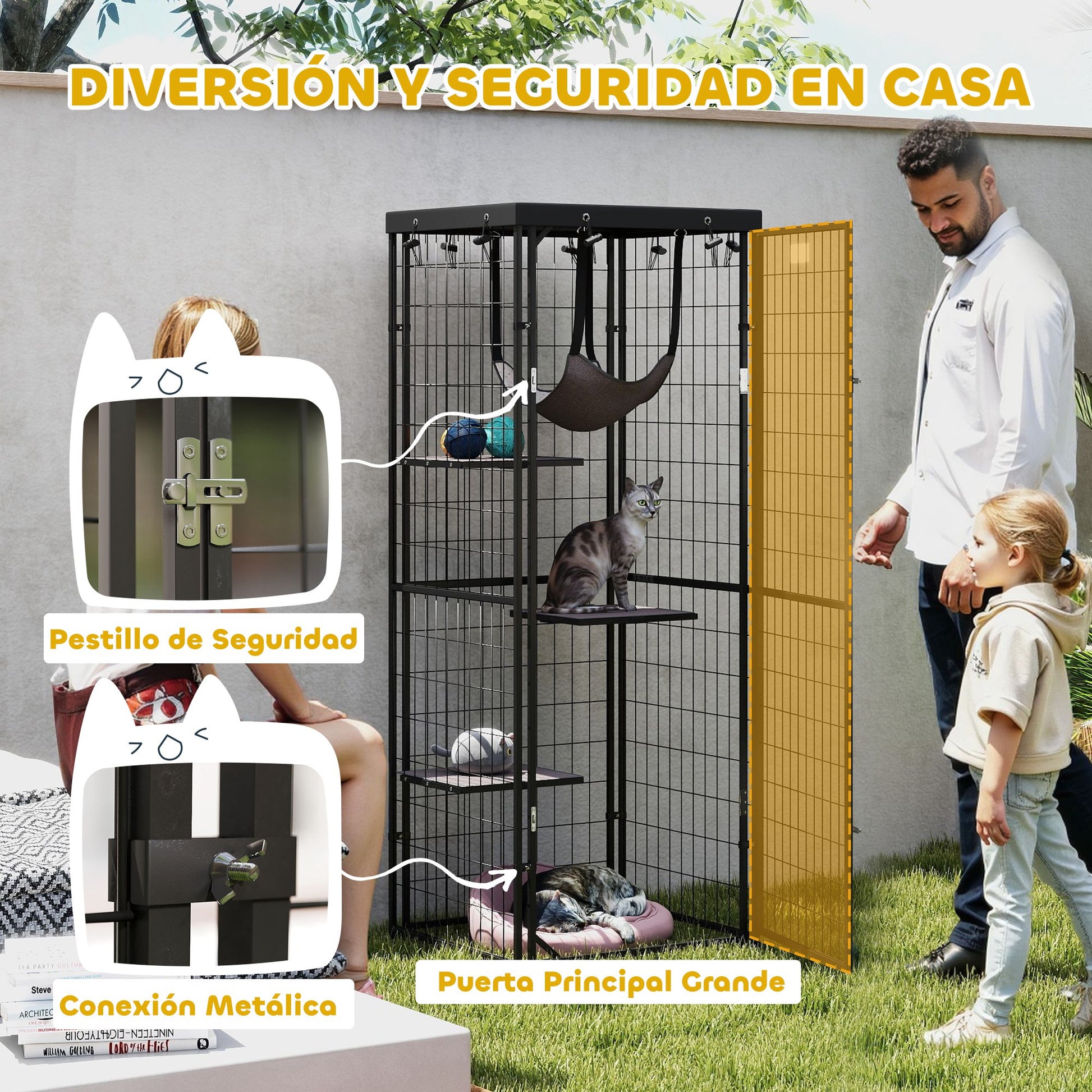 Pawhut Jaula Para Gatos Para Exterior E Interior Con Cubierta Impermeable Negro_5