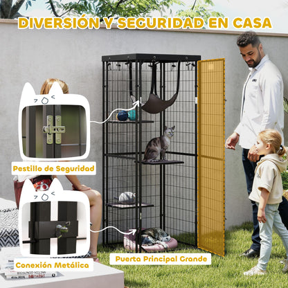 Pawhut Jaula Para Gatos Para Exterior E Interior Con Cubierta Impermeable Negro_5