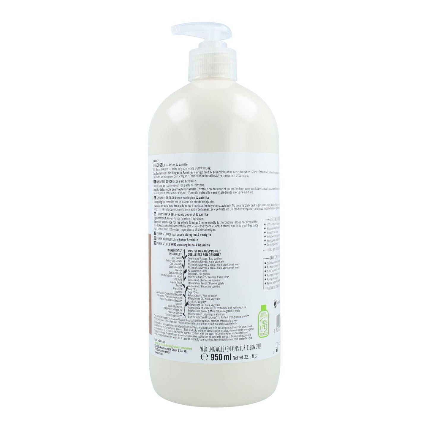 Gel de banho biológico de coco e baunilha Sante 950 ml