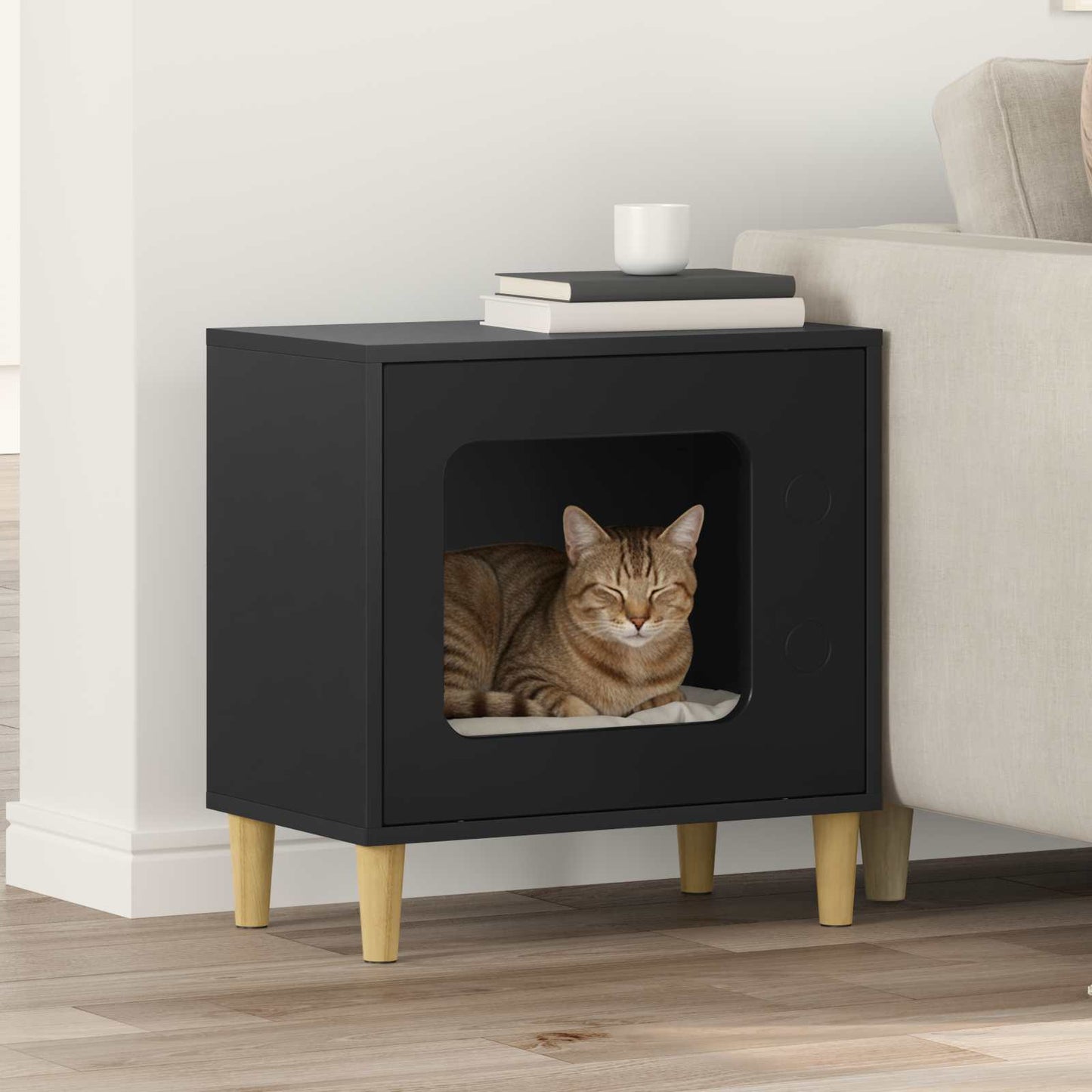 Casa Para Gatos Negro 51 X 30 X 52 Cm Madera De Ingeniería_1