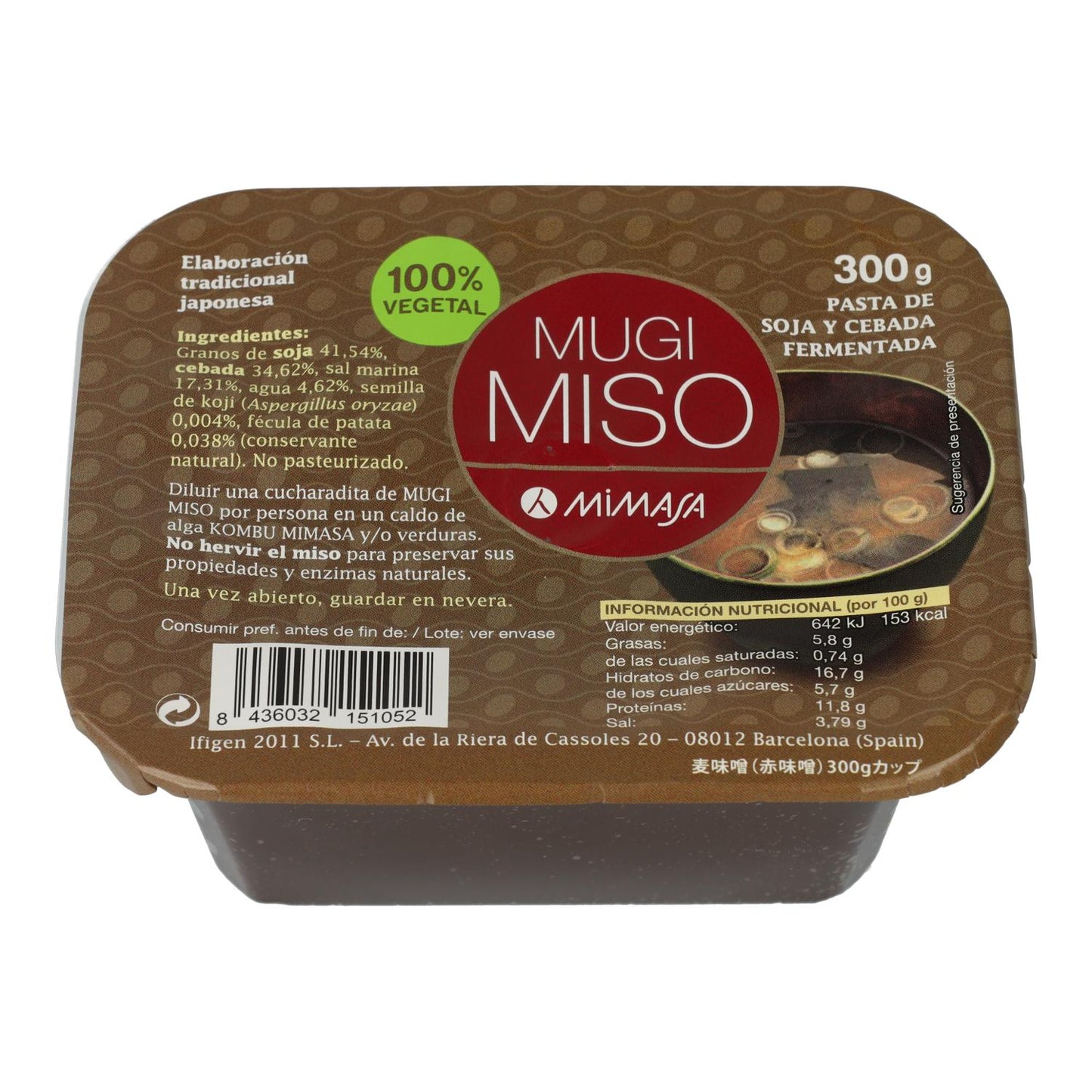 Mugi miso Mimasa não pasteurizado 300 g