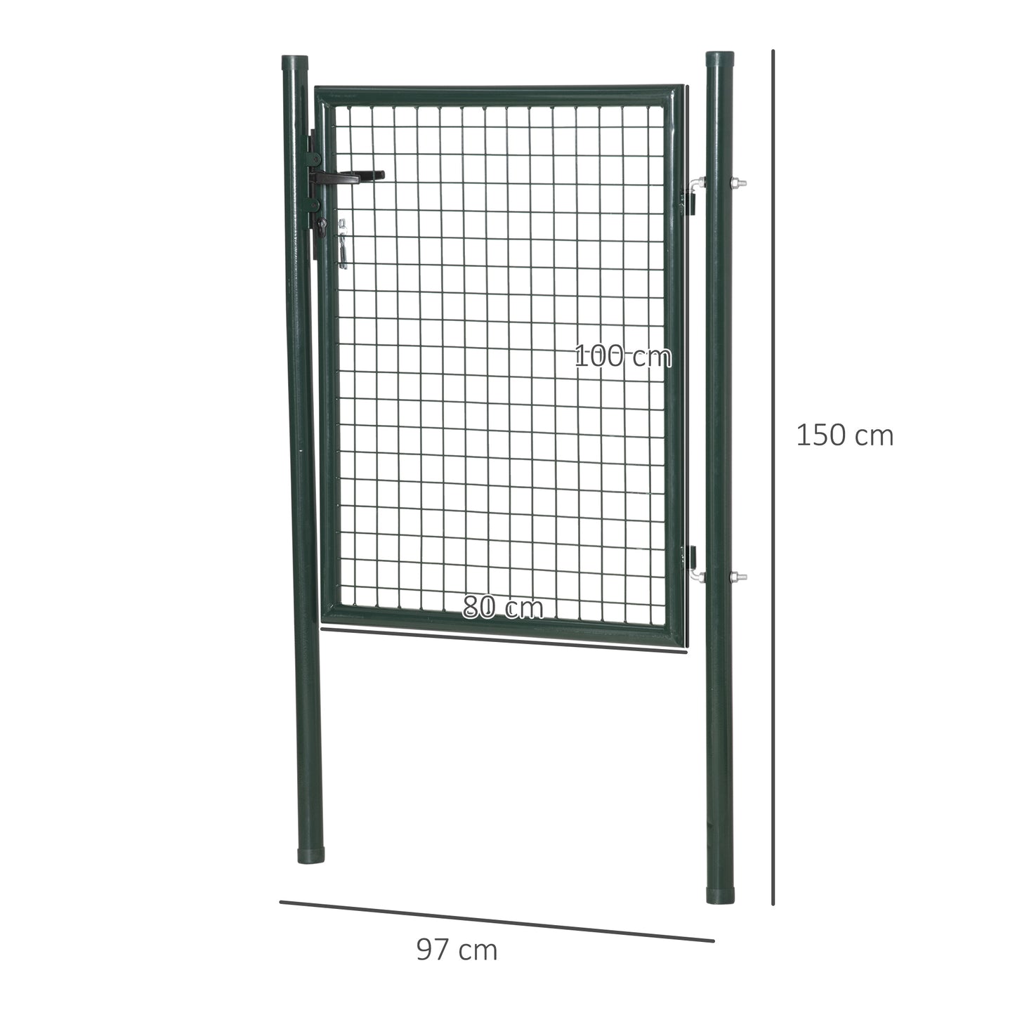 Homcom Puerta Verja De Jardín De Acero Con Cerradura Manija Y 3 Llaves 97x150 Cm_2