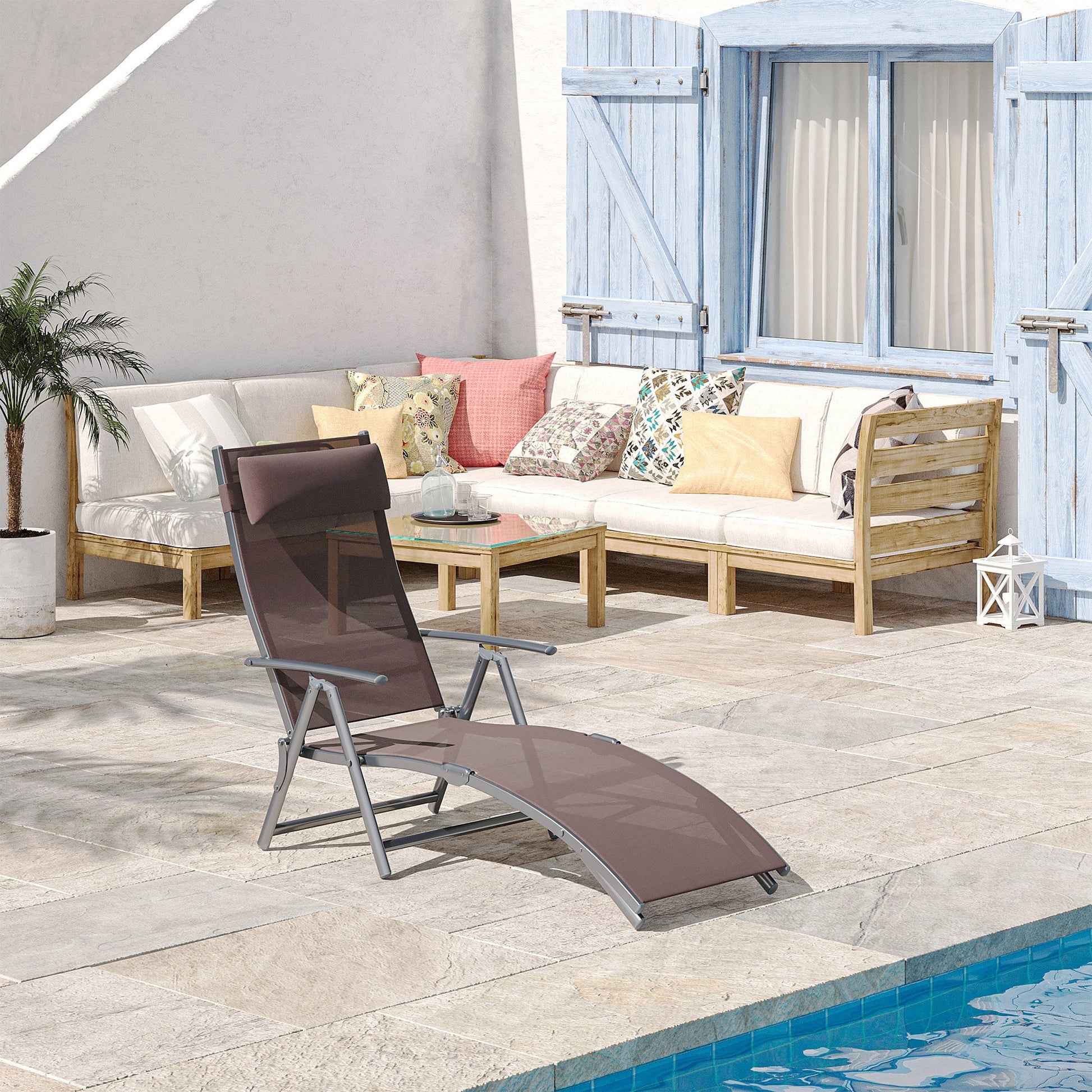 Outsunny Tumbona Plegable Con Respaldo Ajustable 137x63,5x100,5 Cm Marrón_1