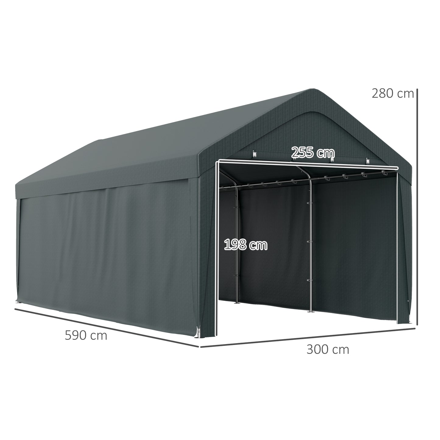 Outsunny Carpa Garaje 6x3 M Impermeable Con Paredes Laterales Desmontables Gris_2
