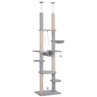 Pawhut Árbol Para Gatos De Suelo A Techo Con Altura Ajustable 225-255 Cm Gris_1