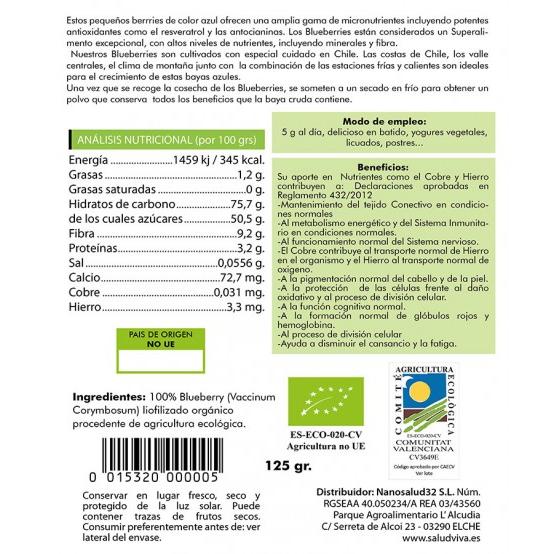 Mirtilo em pó 125 g, Salud Viva