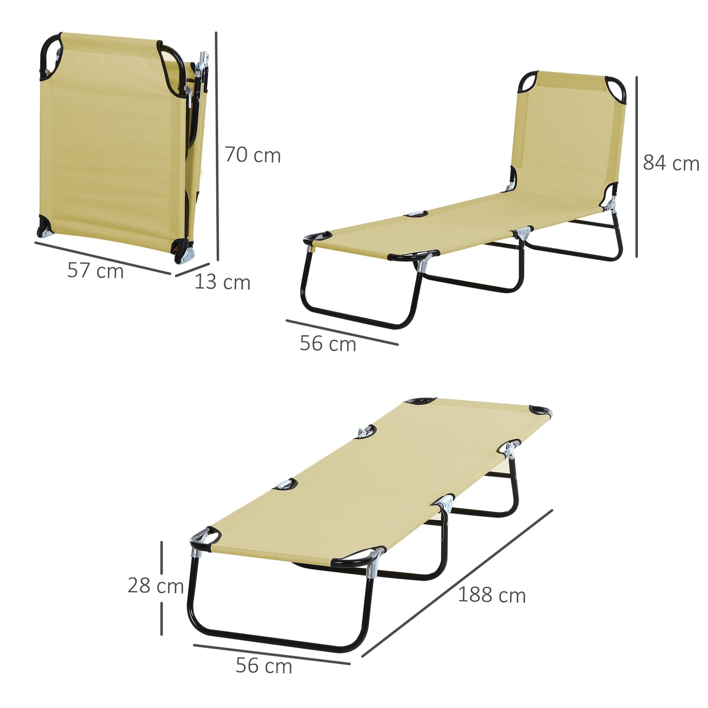 Outsunny Tumbona Plegable Reclinable Ajustable De 5 Posiciones 188x56x28cm Beige_2