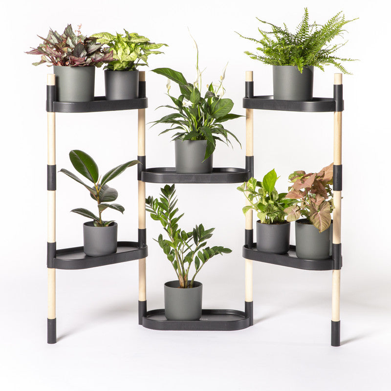 Soporte Modular Citysens De 6 Bandejas – Negro, Polipropileno 100% Reciclado Y Madera Ecológica Pefc_0