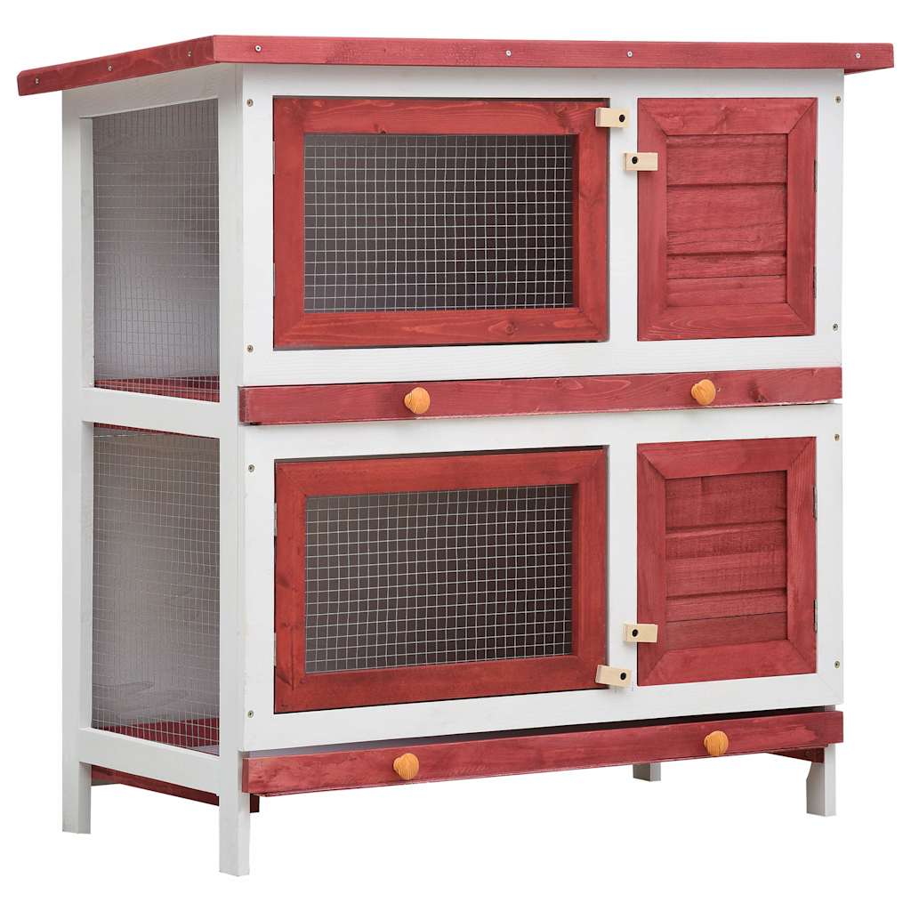 Jaula Conejera Con 4 Puertas Madera Rojo_0
