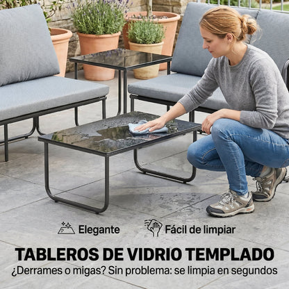 Outsunny Conjunto Jardín Exterior De 4 Piezas 2 Mesas De Vidrio 2 Sofás Cojines_4