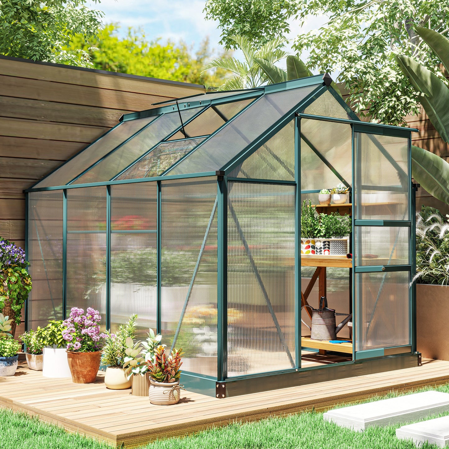 Outsunny Invernadero De Jardín 2x2,5m Policarbonato Aluminio Protección Uv30_1