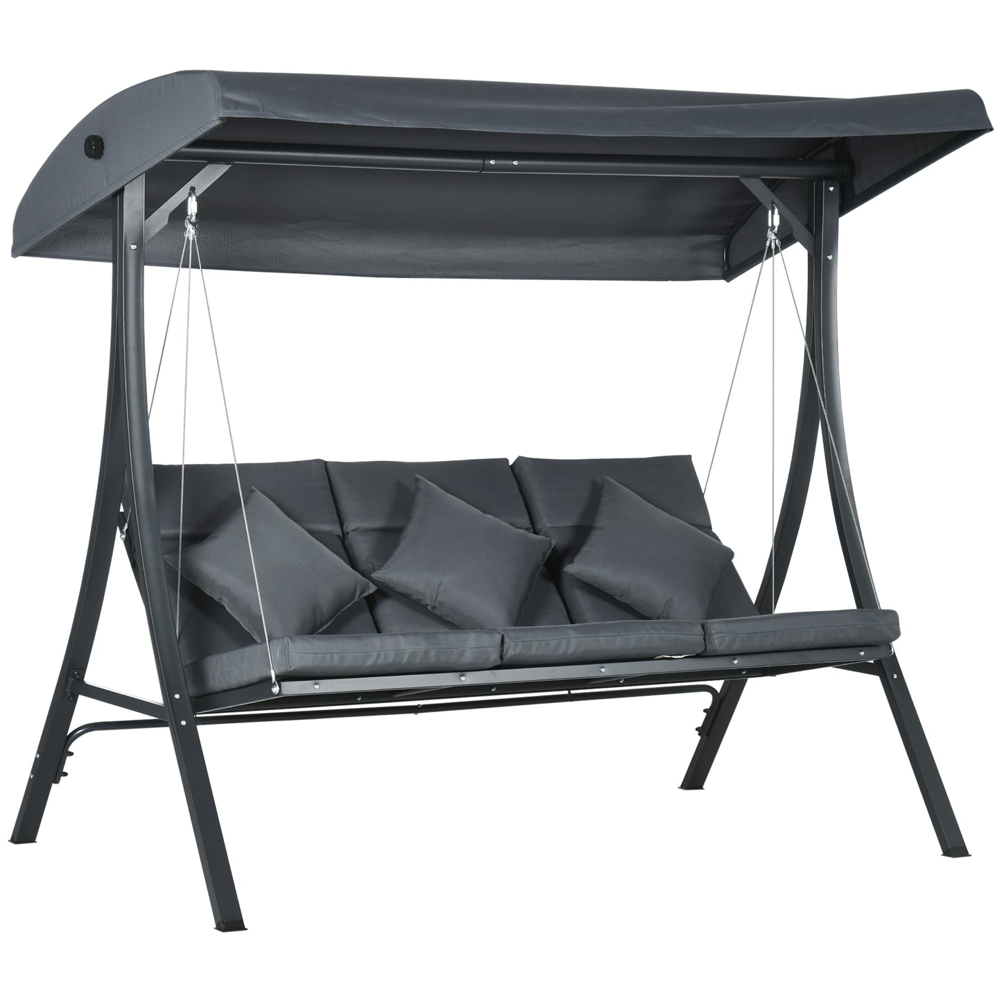 Outsunny Columpio De Jardín De 3 Plazas Con Toldo Ajustable 202x115x168 Cm Gris_0