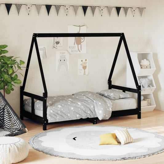 Estructura De Cama Para Niños Madera De Pino Negro 80x160 Cm / Vetonek_0