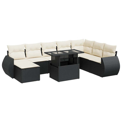 Set De Sofás De Jardín Con Cojines 9 Pzas Ratán Sintético Negro / Vetonek_2