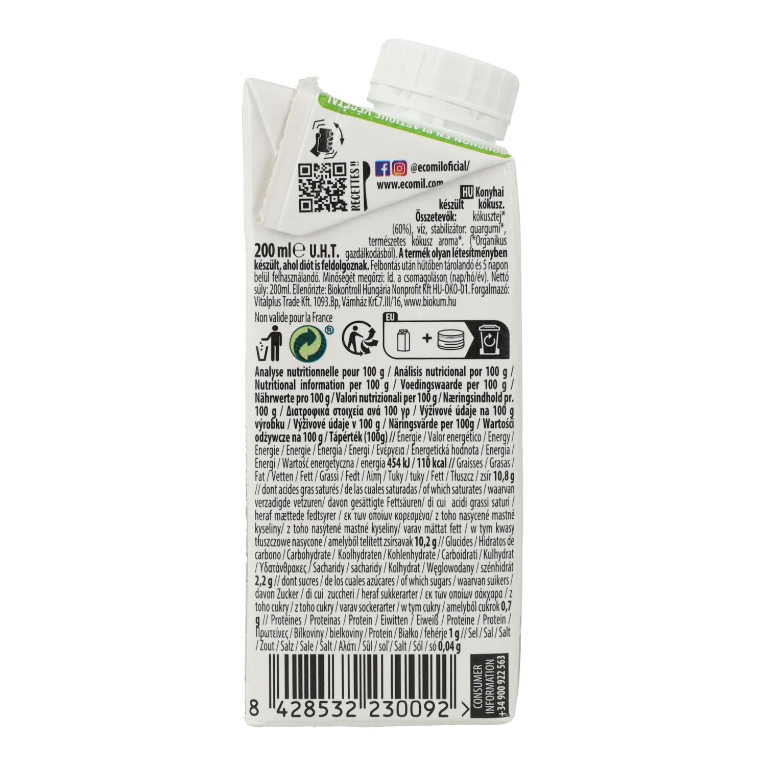 Preparado culinario Leche de Coco Cuisine Ecomil 500 ml