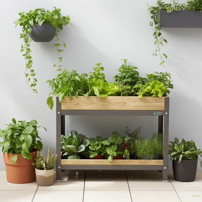 Jardinera Elevada De Madera Gris 90x60x78 Cm De Estructura Metálica Y Bandeja Recoge Aguas Mi Huerto Urban_4