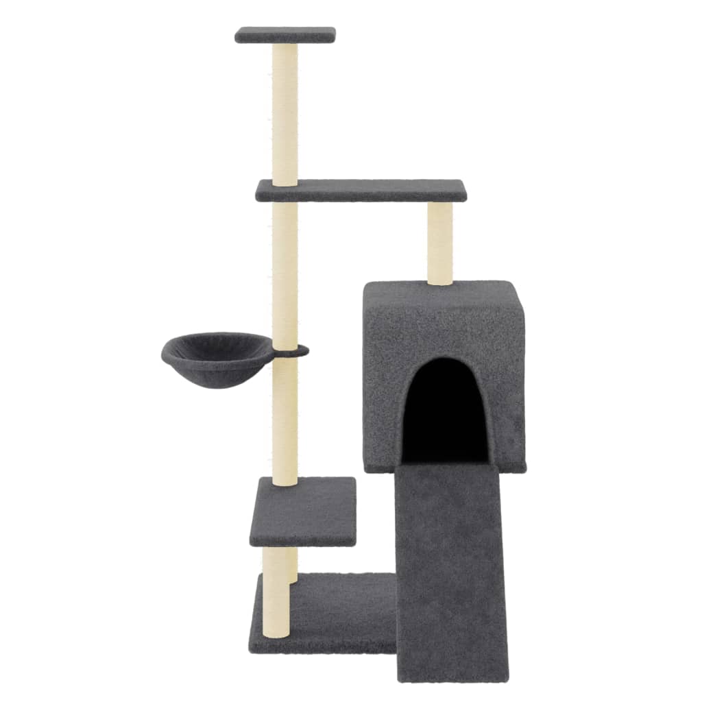 Rascador Para Gatos Con Postes De Sisal Gris Oscuro 130,5 Cm_2