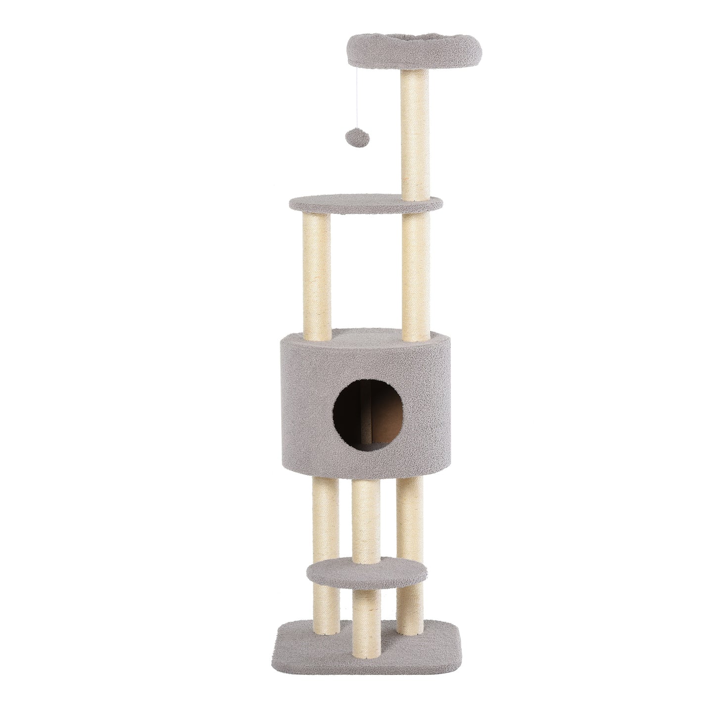 Pawhut Árbol Para Gatos Altura 148 Cm Con Postes De Sisal Y 3 Plataformas Gris_3