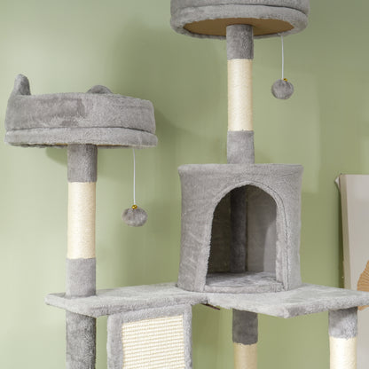 Pawhut Árbol Rascador Para Gatos Grande Altura 206 Cm Con Hamacas Gris Claro_4